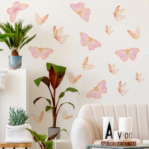 Pink Butterflies Wall Decals，DIY Watercolor Butterfly Art Wall Stickers，for Nursery Bedroom Kitchen Classroom Decor Removable Peel and Stick Indoor Wall Decor