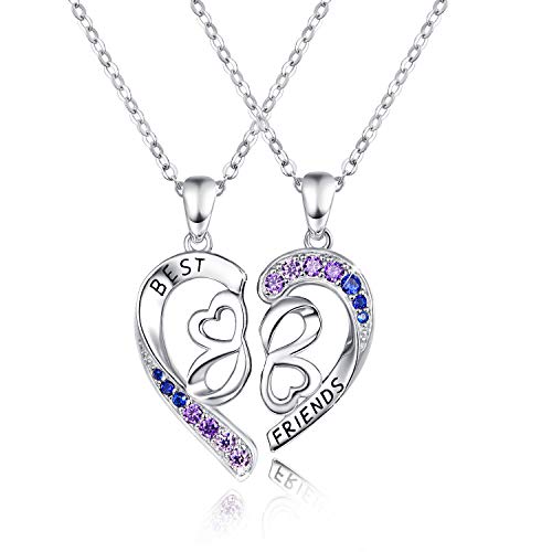 Cuoka Best Friend Necklace for 2 Set, 925 Sterling Silver BFF Half Heart Engraving Best Friend, Sister Pendant Necklaces Set Jewelry Birthday Valentine for Women