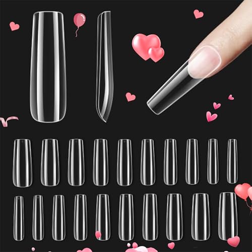 Beetles Gel Nail Kit Gel Nail Tips, 500Pcs Pre-shaped Long Square Gelly Tips Clear Press on Nail Tips Full Cover False Nails for Gel Art Soak Off Nail Extensions Acrylic Nails Women Gifts