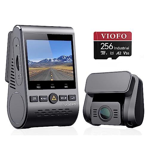 VIOFO A129 Plus Duo 2K 1440P Front & 1080P Rear Dash Cam with Wi-Fi, GPS, Night Vision + 256GB U3 A2 MicroSD Card Bundle for Ultra HD Recording & Reliable Storage, Ideal for Vehicle Surveillance