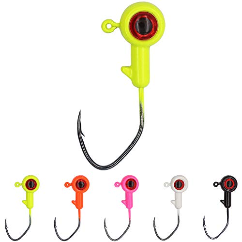 XFISHMAN Crappie-Jigs-Heads-Kit 1/8 1/16 1/32oz 50 Pack Ice Fishing Jigs Lead Head Jig Hook Lure (1/8 oz, Big Eye Jigheads)