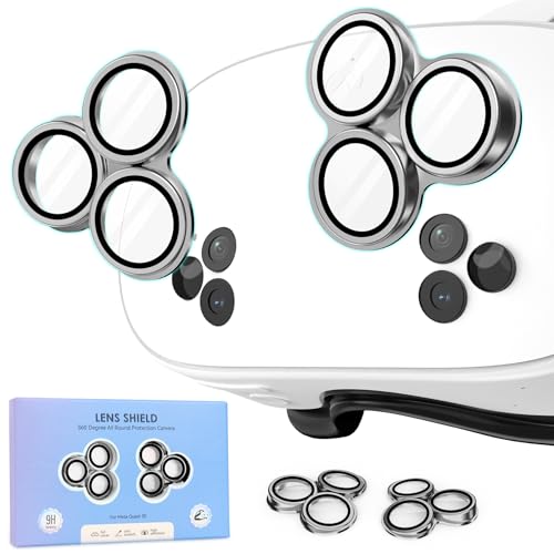 Camera Lens Protector Film for Meta/Oculus Quest 3s, VR Accessories Lens Cover, 9H Tempered Glass, Aluminum Alloy Frame, 360° All-round Protection, HD Anti-Scratch Accessories for Quest 3s (Silver)