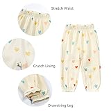 GFQLONG Toddler Baby Girls 3 Pack Elastic Waist Pants Soft Cotton Linen Harem Bloomers Summer Fall Long Pants,Love,18-24T