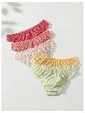 SHENHE Women's 5 Pack Cute Briefs Frilly Lettuce Trim Mid Rise Mesh Panty Sets Underwear Multicolor Medium