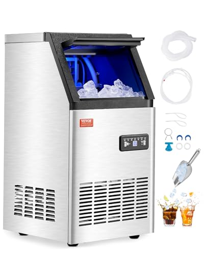 VEVOR Commercial Ice Maker Machine, 100lbs/24H Ice Maker Machine with 16lbs Storage Capacity, 36 Ice Cubes in 15 Minutes, LED Digital Display Freestanding Self-Cleaning for Bar Office Restaurant