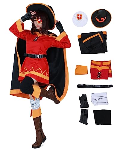 Miccostumes Women's Megumin Cosplay Cloak Costume, Red and Black, women l