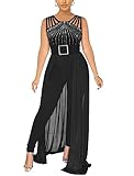 chicyes Womens One Piece Elegant Overlay Jumpsuits Dressy Plus Size Sexy Formal Sleeveless Rhinestone Romper Club Outfits Black