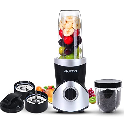 Amateys Personal Blender for Shakes and Smoothies,Professional Kitchenblender with Blending & Grinding Blades, Portable Coffee Grinder with 24/10 OZ Travel Bottles, Adjustable Speeds Juice Blender