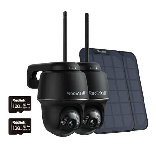 REOLINK Argus PT Ultra-B 2 Pack Bundle - 4K PT with Solar Panel, 128GB microSD Card, Security Camera Wireless Outdoor, Pan Tilt Solar Powered with 4K Night Vision, 2.4/5 GHz Wi-Fi, 2-Way Talk