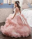 Stunning V-Back Luxury Pageant Tulle Ball Gowns for Girls 2-12 Year Old Pink,Size 10