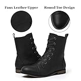 katliu Women's Combat Boots Lace up Military Ankle Boots Side Zipper Round Toe Booties Black