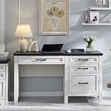 JXQTLINGMU Home Office Desk, Modern Farmhouse Computer Desk with File Cabinet Letter T4 F4 Legal, Study Writing Desk, 53 Inch, Off White