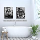 Funny Bathroom Wall Art Set of 2 - Black and White Vintage Humor Bathroom Wall Decor, Dumb And Dumber Movie Posters Bathroom Art, Funny Bathroom Decor Canvas Wall Art 12x16in Framed