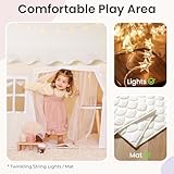 Tiny Land Play Tent with Padded Mat & LED Lights, Kids Tent, Playhouse for Kids, Indoor Bed Tent for Toddler, Toys for 3,4,5,6-Year-Old Girls, Neutral Color Play Room Furniture