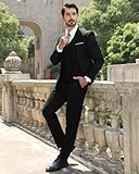 Mens Notch Lapel Modern Fit Suit Blazer Jacket Tux Vest and Trousers Set Three-Piece,Black,Medium