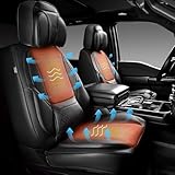 CAR PASS Ventilation Cooling Seat Cover,Luxury Nappa Leather 5 Seat Cover with Vibrate Massage 12V, Lumbar Support, Seat Covers for SUVs,Pickups,Trucks,Vehicles (Solid Black)