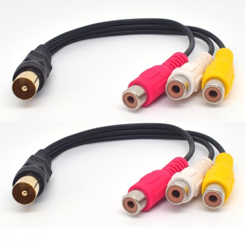 ELNONE 2PCS 18CM/0.6FT Short TV Male Plug to 3 x RCA Red Yellow White Female Jack Adapter Cable for HDTV,DVB,DVD,Radio (TV Male to 3RCA Female)
