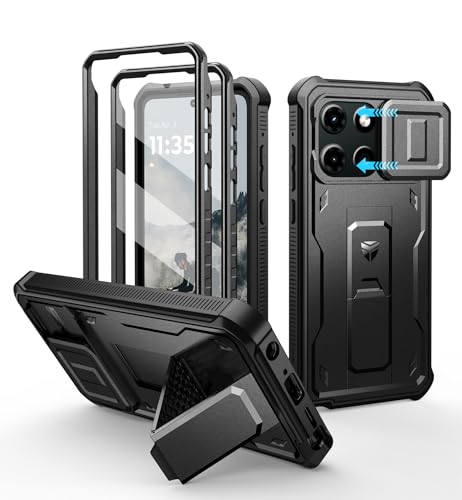 Dexnor for Motorola Moto G Stylus-5G-2025 Case, [2 Front Frame] [Built-in Magnetic Slide Camera Cover] Heavy Duty Protection Shockproof Cover Case with Screen Protector Kickstand, 6.7 inch Black