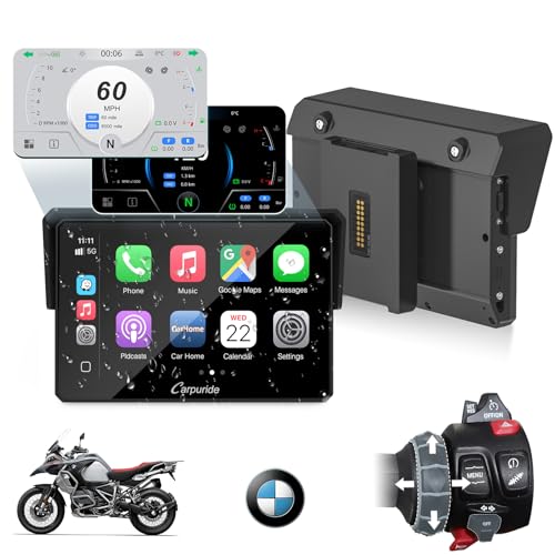 2025 CARPURIDE W502BS for BMW Motorcycle CarPlay & Android Auto Dual Bluetooth, 5" Waterproof GPS Navigation Screen, Data Reading, Native Wonder, TPMS, Light Sensor, Music Sharing, Intercom, 16-Pin