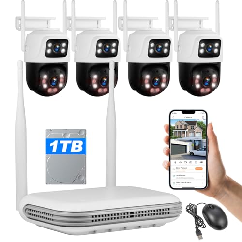 Fuers Wireless Security Camera System, 5MP 8CH NVR with 1TB HDD, 4Pcs 3MP Dual Lens WiFi Cameras Home Surveillance Outdoor Indoor, Motion Detection, Auto Tracking,2-Way Audio,Color Night Vision