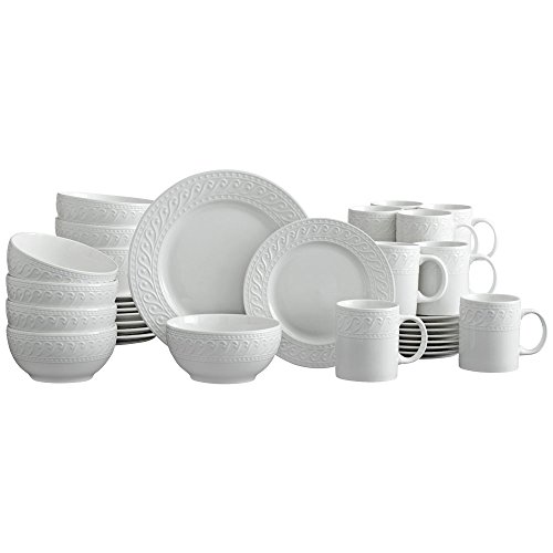 Pfaltzgraff Sylvia 32-Piece White Dinnerware Set, Service for 8, Durable Stoneware Plates, Bowls, and Mugs, Microwave and Dishwasher Safe