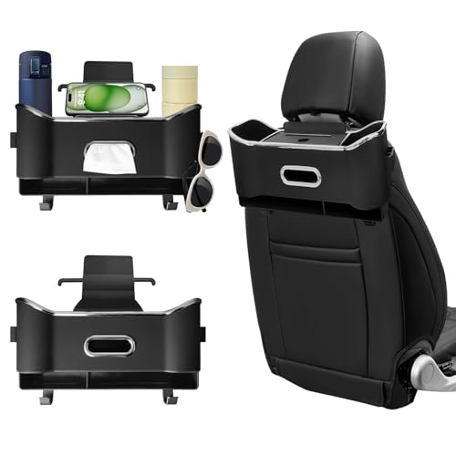 VEEFINE Car Seat Back Storage Box, Multifunctional Headrest Backseat Organizer with Tissue Box, Cup Holders, Hooks, Rear Seat Ideal for Kids and Travel