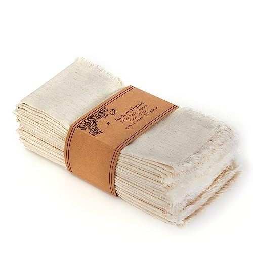 ACCENTHOME Natural Cotton Linen Napkin Set of 12 18x18 inch Dinner Napkins - Washable Soft Premium Hotel Quality Reusable Hemmed Edges Napkins Perfect Table Linens for Family Dinners, Weddings