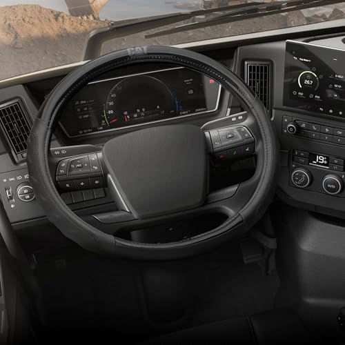 CAT® BigGrip Faux Black Leather Semi Truck Steering Wheel Cover, Extra Large 18 inch Size, Fits RV and Big Rig Trucker, Steering Wheel Cover for Trucks 18 Wheeler