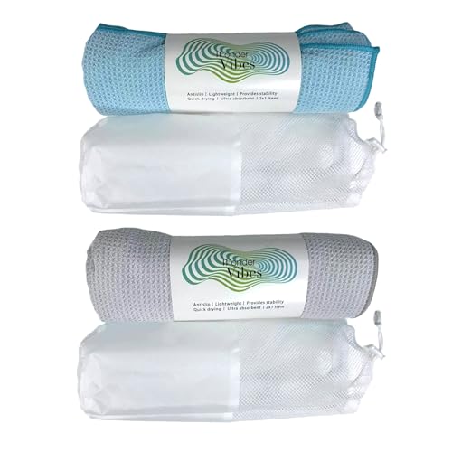 WonderVibes 2x1 Hot Yoga Towel Pack - 2 Yoga Mat Towel - Quality Yoga Towel with Mesh Bags - Yoga Towels for hot Yoga Non Slip - 2 Absorbent Pilates Mat Towels - Multi-use