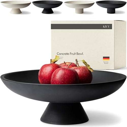 KIVY Concrete Fruit Bowl for Kitchen Counter - Large Decorative Bowl for Home Decor - Black Pedestal Bowl - Decorative Bowls for Home Decor - Black Kitchen Island Decor