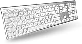 Macally Wireless Bluetooth Keyboard for Mac - Compatible Apple Keyboard or MacBook Pro/Air, iMac - Multi-Device, Up to 3 Devices with 110 Keys, 20 Shortcuts, Numeric Keypad, and Rechargeable - Silver