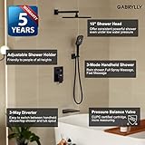 Gabrylly Shower System with Tub Spout, Wall Mounted Tub Shower Faucet Set for Bathroom with High Pressure 10" Rain Shower head and 3-Setting Handheld Shower Head Set,Matte Black