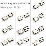 Teansic 100Pcs 10Models Type-C USB 3.1 Charging Dock Connectors Mix 6Pin and 16Pin Use for Mobile Phone and Other Product Repair Kits