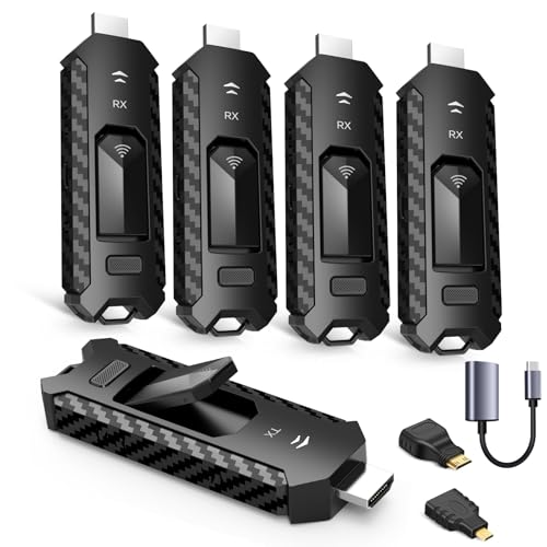 Wireless HDMI PRO- Transmitter and Four Receiver, Portable Multi-TVs Extender Kit, Plug and Play, Heat-Control, 5.8G/2.4G @60Hz 165FT/50M, Stream Video Wirelessly from Laptop to Multiple HDTVs/Monitor