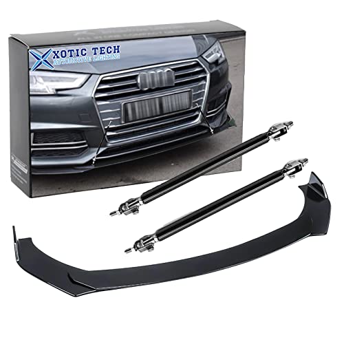 Xotic Tech Universal Front Bumper Lip Chin Spoiler Splitter Diffuser Guard Wing Protector Trim Car Body Kit with Adjustable 10"-13" Support Splitter Rod-Black