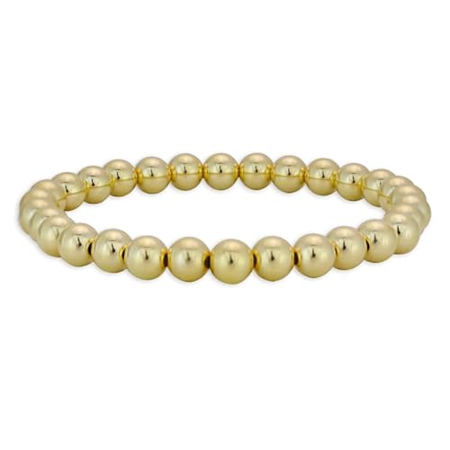 Anela 14K Gold Filled Stretchy Bead Bracelet 6mm, Tarnish Free Jewelry, Perfect Layering Bracelet (6.5)