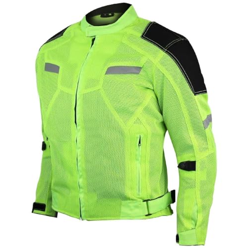 Vance Leather Viper Mens Hi-Viz Reflective Mesh Motorcycle Jacket w/CE Armor & Thermal Removable Liner (Hi-Viz Green, Medium)