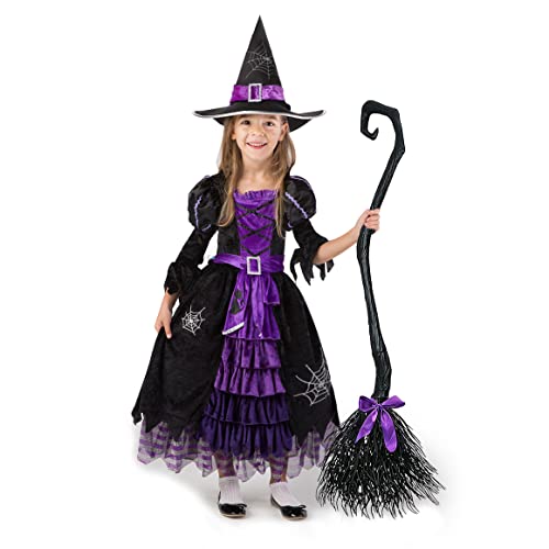 Spooktacular Creations Fairytale Witch Cute Witch Costume Deluxe Set with Broom for Girls (M 8-10)