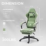 Dowinx Gaming Chair Breathable Fabric Computer Chair with Pocket Spring Cushion, Comfortable Office Chair with Gel Pad and Storage Bag,Massage Game Chair with Footrest,Green