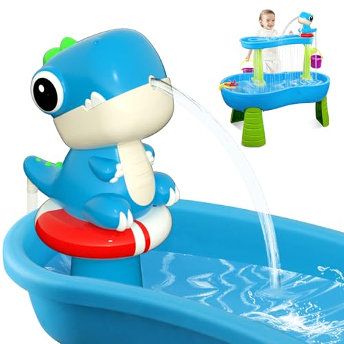 Dinosaur Water Table Pump Continuous Flow - Rechargeable Water Pump for Water Table Accessories - Summer Outdoor Water Play Toys - Battery Powered Water Pump Outside (Blue)