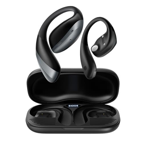 Haowolf Open Ear Headphones, Bluetooth 5.4 True Wireless Earbuds Bone Conduction Headphones with Mic Clear Calls, Comfort Fit Lightweight Bone Ear Buds with Hooks, 56H Playtime, IPX6 for Sport, Black