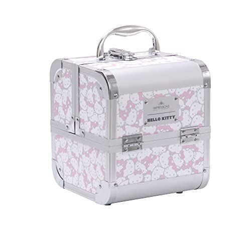 Impressions Vanity Hello Kitty SlayCube Makeup Travel Case with Durable Outer, Makeup Organizer Case in Portable Size with 2 Extendable Trays and Flip Top Mirror (White/Pink)