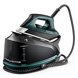 Rowenta Iron for Clothes, High Pressure Steamer Iron with Boiler System, 400 Steam Holes, Vertical Steaming, 37oz Tank, Stainless Steel Soleplate, Auto-Off 1800 watts, Black Green, DG7626