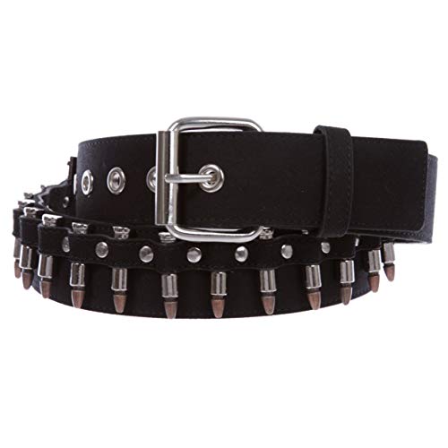 Canvas Faux Bullet Studded Belt - Snap On Interchangeable Buckle, Black | M - 36"