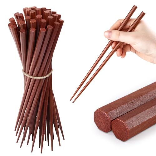 LOROTOCO 50 Pairs Japanese Wooden Chopsticks Reusable Dishwasher Safe 8 Inch Octagonal Pointy Purple Short Wood Chop Sticks for Janpan Restaurant Home