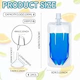 Meanplan 100 Pcs Plastic Pouches Bulk Reusable Squeeze Pouches Clear Juice Drink Bags Leak Proof with Funnel for Adults Travel Beverage Women Men(3.5 oz,Straight Mouth)