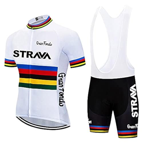 Cycling Jersey Men Set Bib Shorts Set Summer Mountain Bike Bicycle Suit Anti-UV Bicycle Team Racing Uniform Clothes (White,Medium)…