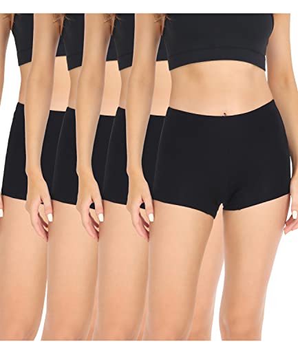wirarpa Women's Boyshort Panties Stretchy Mid High Waisted Cotton Underwear Boxer Briefs for Women 4 Pack Black Small