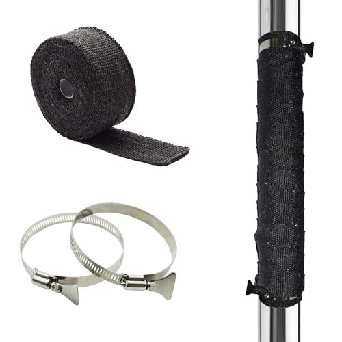 DOBTIM Fireproof Pipe Wrap Insulation 2" Wide X 32' Long, Fiberglass Heat Shield Tape Pipe Webbing for Stove Flue Protector with 2 Clamps, Black