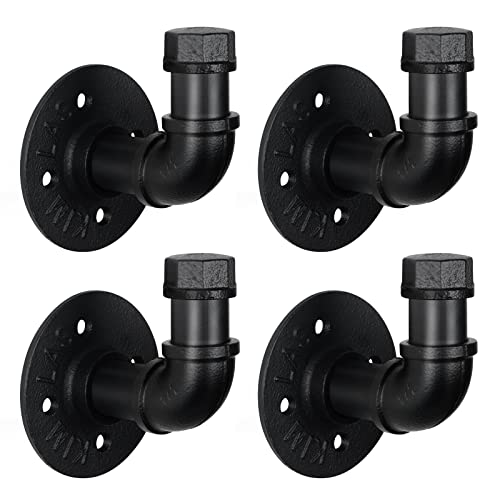 HouseAid Industrial Iron Pipe Towel Hook Holder, Farmhouse Rustic Robe Hook for Bathroom, Vintage Style Clothes Hook Hanger, Wall Mounted, Matte Black (4 Pack)